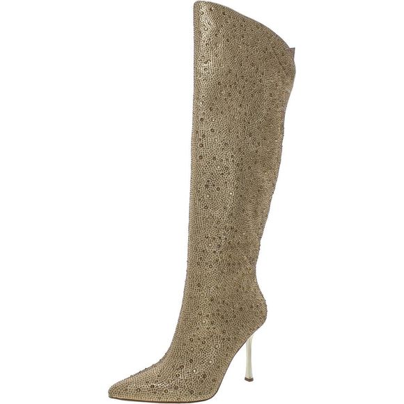 Cufflinks Inc. Shoes - INC Womens Saveria Rhinestone Tall Over-The-Knee Boots Gold 8.5 Medium (B,M)